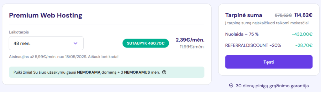 Hostinger Premium planas su nuolaida